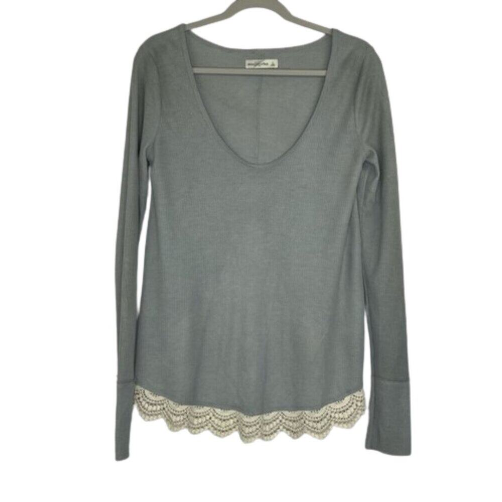 Abercrombie & Fitch gray waffle long sleeve beige lace hem size Large